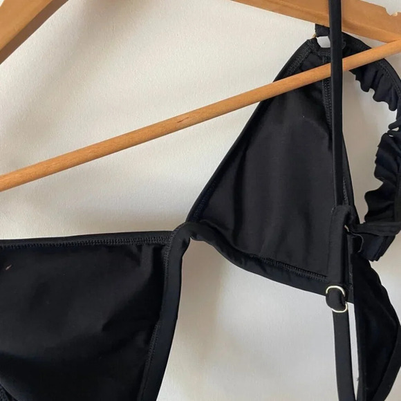 New Look Ruffle Strap Triangle Bikini Top Black Size 6 - Picture 3 of 5
